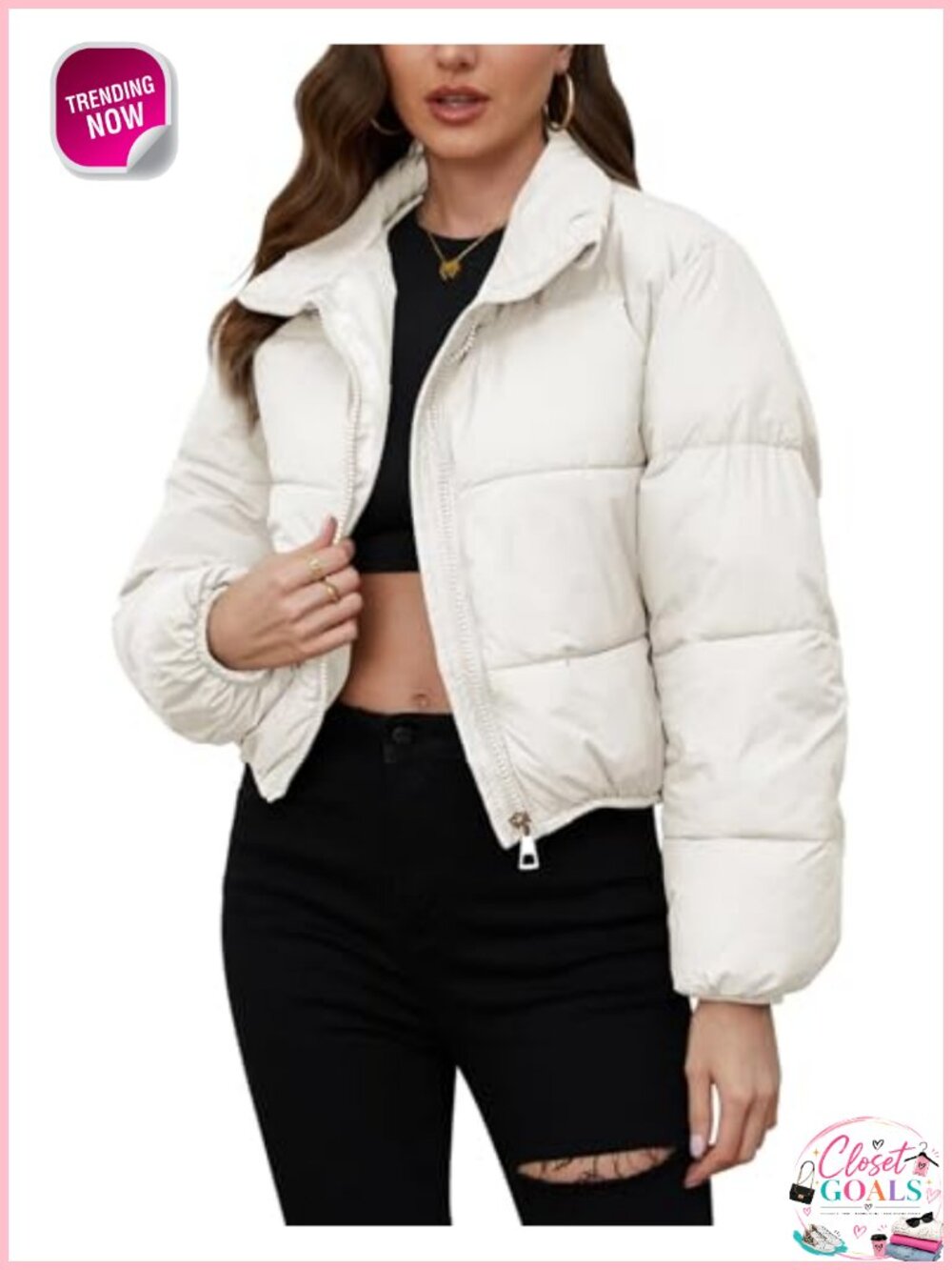 Women's Cropped Puffer Jacket Quilted Short Winter Coat Full Zip